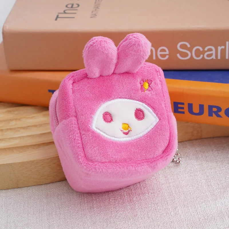 Women Coin Purse Cartoon Cute Zipper Plush Three-dimensional Coin Purse Pouch Purse Earphone Bag Wallet Bag Key Holder