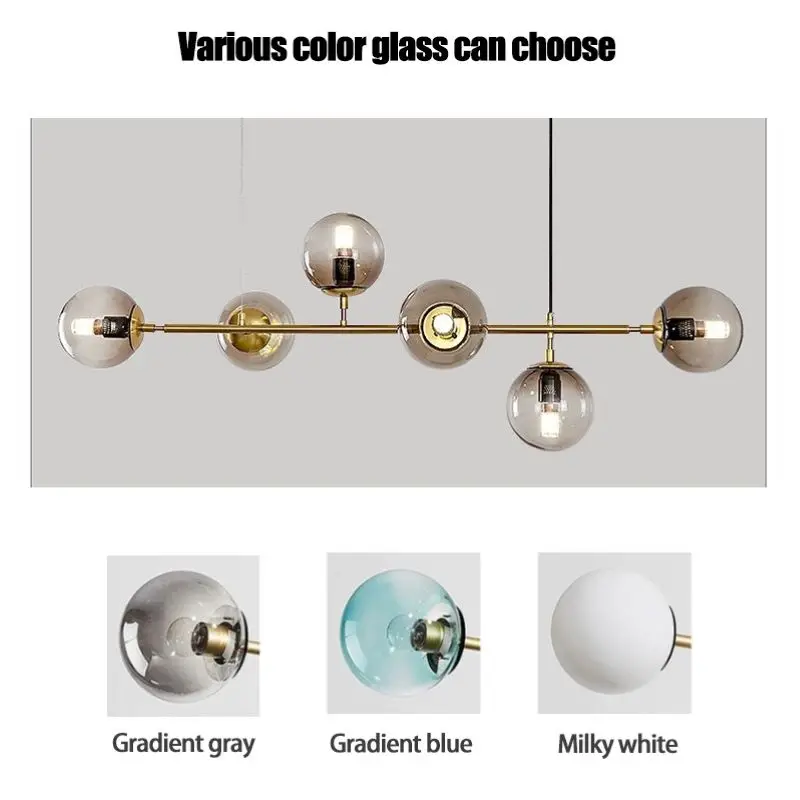 SANDYHA Modern Simple Pendant Light 6 Heads Gradient Glass Ball Dining Room Chandeliers for Living Home Decor Led Lamp Fixtures