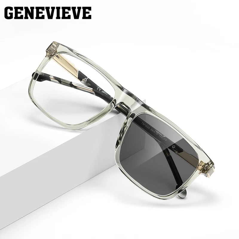 GENEVIEVE جديد إطار كبير تصميم مربع هندسي للرجال نظارات فوتوكروميك مضادة للضوء الأزرق وصفة طبية قابلة للتخصيص LS225 #1