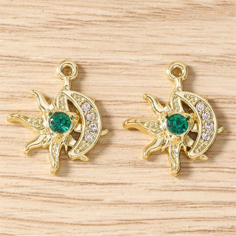 5 Stück, 17 x 20 mm, zarte Kristall-Metall-Anhänger in Form von Sonne und Mond, zum Basteln von Schmuck, Halsketten, Ohrringen, Armbändern und für DIY-Bastelarbeiten. – Detail 8