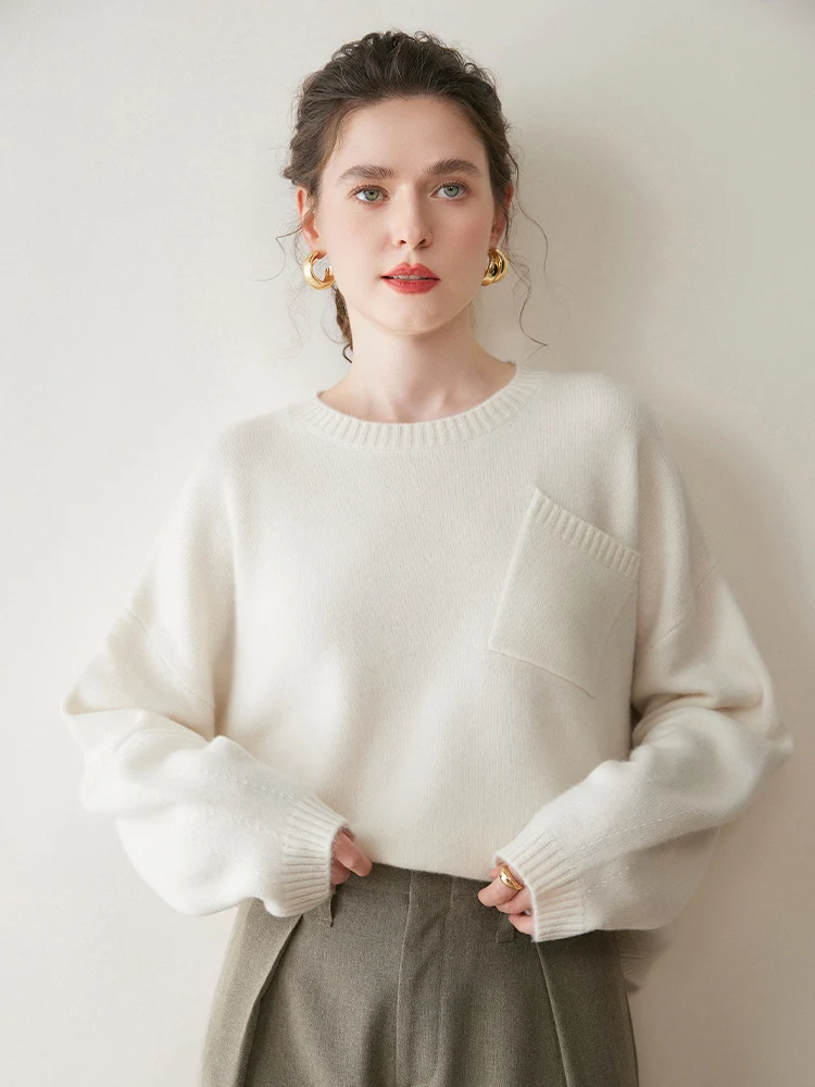 Women 100% Cashmere Sweater O-neck Long Sleeve Pullover Autumn Winter Loose Casual Design High Quality  Cashmere Knitwear