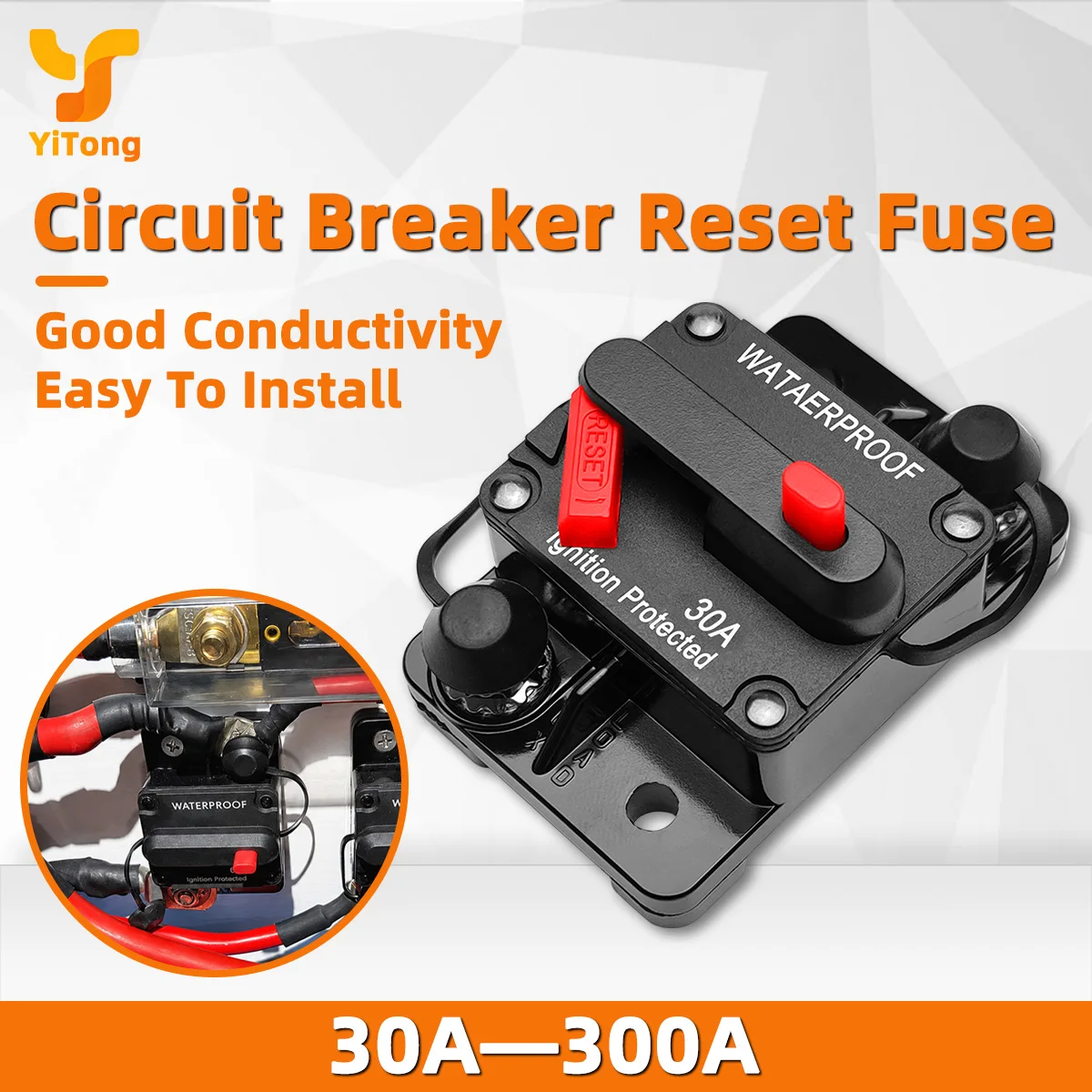 Yitong Waterproof Circuit Breaker Reset Fuse 30-300A with Manual Reset 12V-48V Fit For Marine Boat Car Battery Protection Duty
