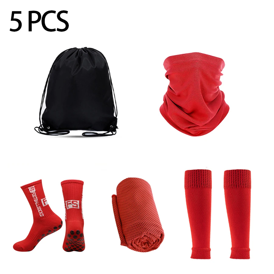 

5PCS Set Men women Sport Bag Soccer Socks Fitness Cycling Leg guards Non-slip Cycling Mask Sunscreen Mask Sport Cool Towel