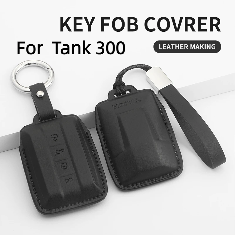 

PU Leather Car Key Case Cover Fob For 2021 Tank 300 Tank 500 Keyless Protective Shell Holder Keychain Accessories