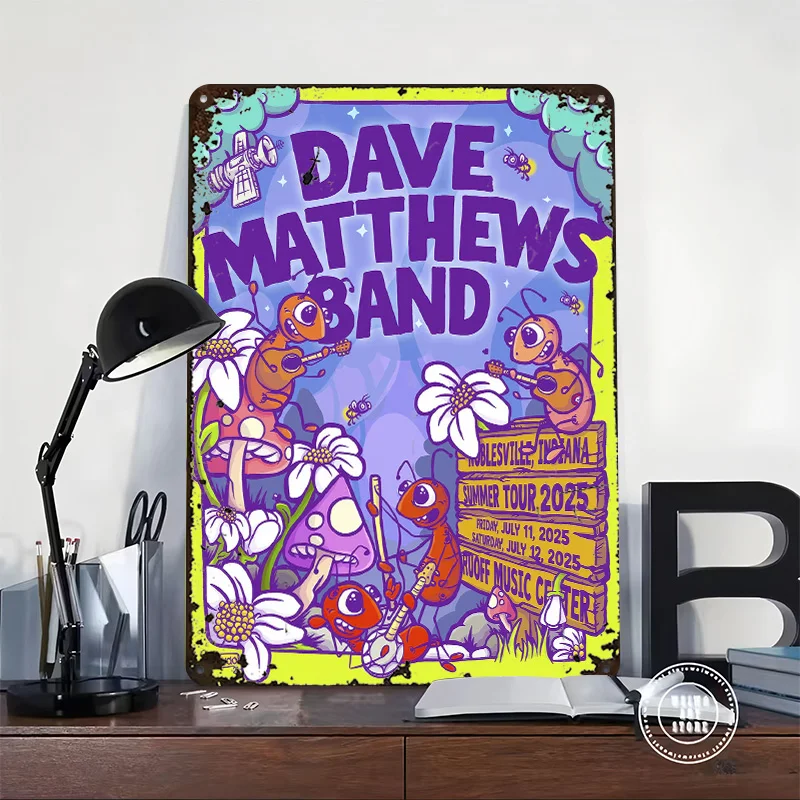 Dave Matthews Band Summer Tour 2025 3D Printed Texture Poster Personalized Wall Art Retro Metal Tin Signs for Home Decor Room