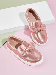 Tênis infantil rosa arco menina lantejoulas sapatos casuais cor sólida na moda infantil sola macia sapatos de estudante