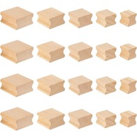 20Pcs Blank Hard Wood 5 Styles Wood Tiles Square Grooved Wood Blocks for Stamp Carving Rubber Stamp Mounts for Crafts Laser