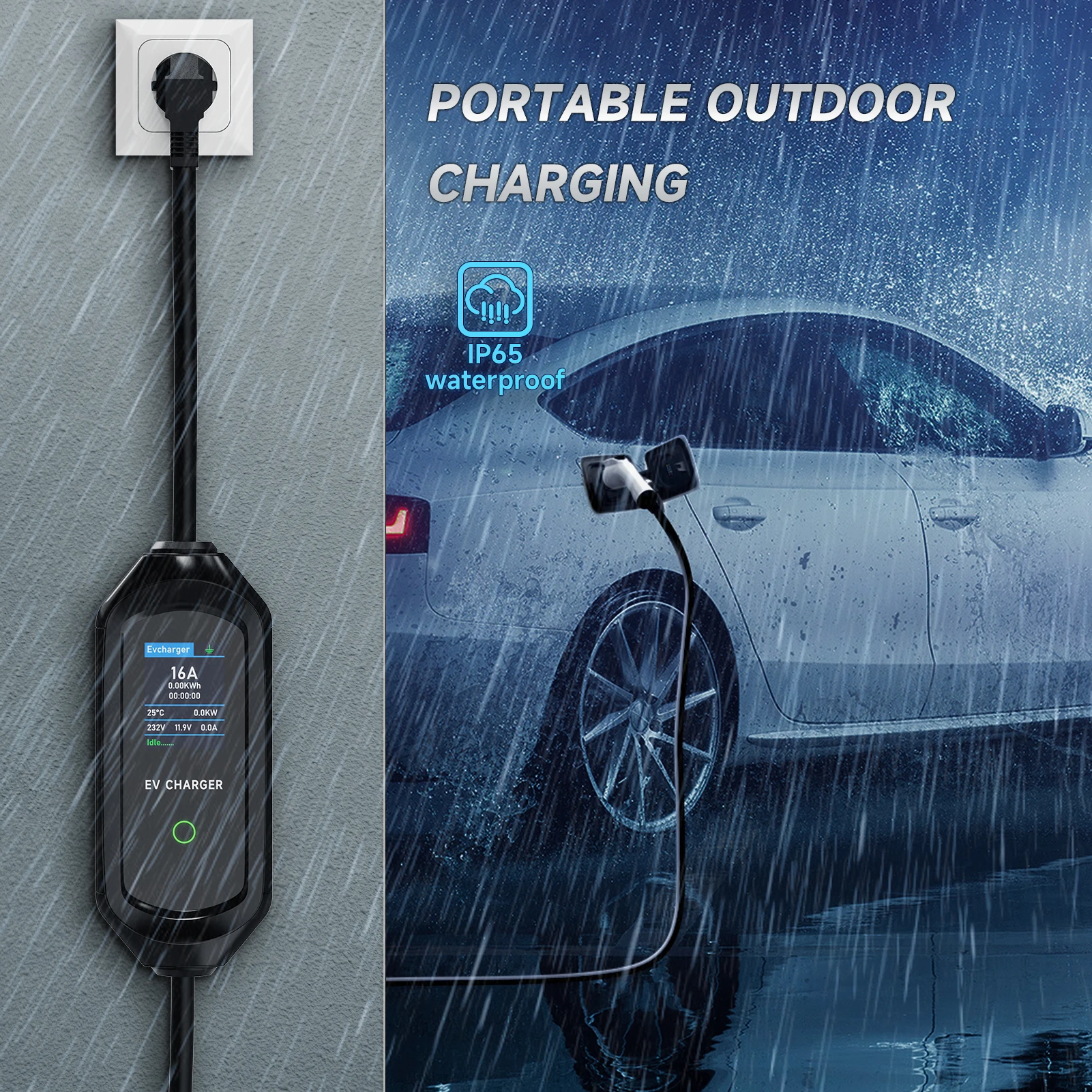 AFEEV 3.6KW 16A Portable EV Charger Type2 IEC62196-2 EVSE Fast Charging Cable Type1 SAE J1772 Electric Car Charger GB/T Wallbox