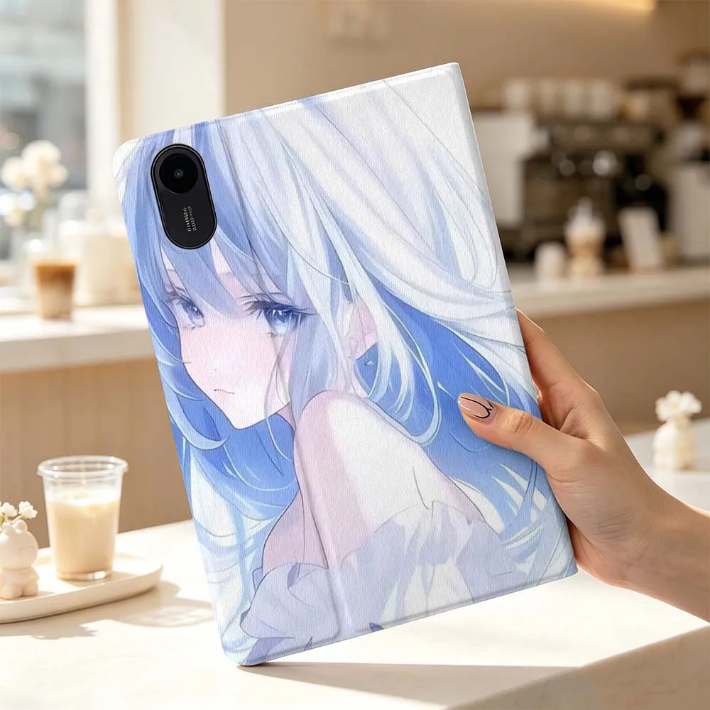 Anime Blue Haired Girl Fashion For Xiaomi Poco Redmi Pad 8 2 4 5 6 6S 7 7S SE Pro Max 14 11 8.7 11.2 12.5 Inch Tablet Case