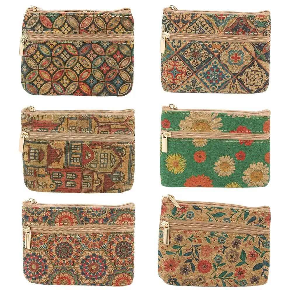 Mini Cork Coin Purse Retro Double Layer Zipper Money Bag Luxury Ethnic Style Lipstick Organizer Pouch