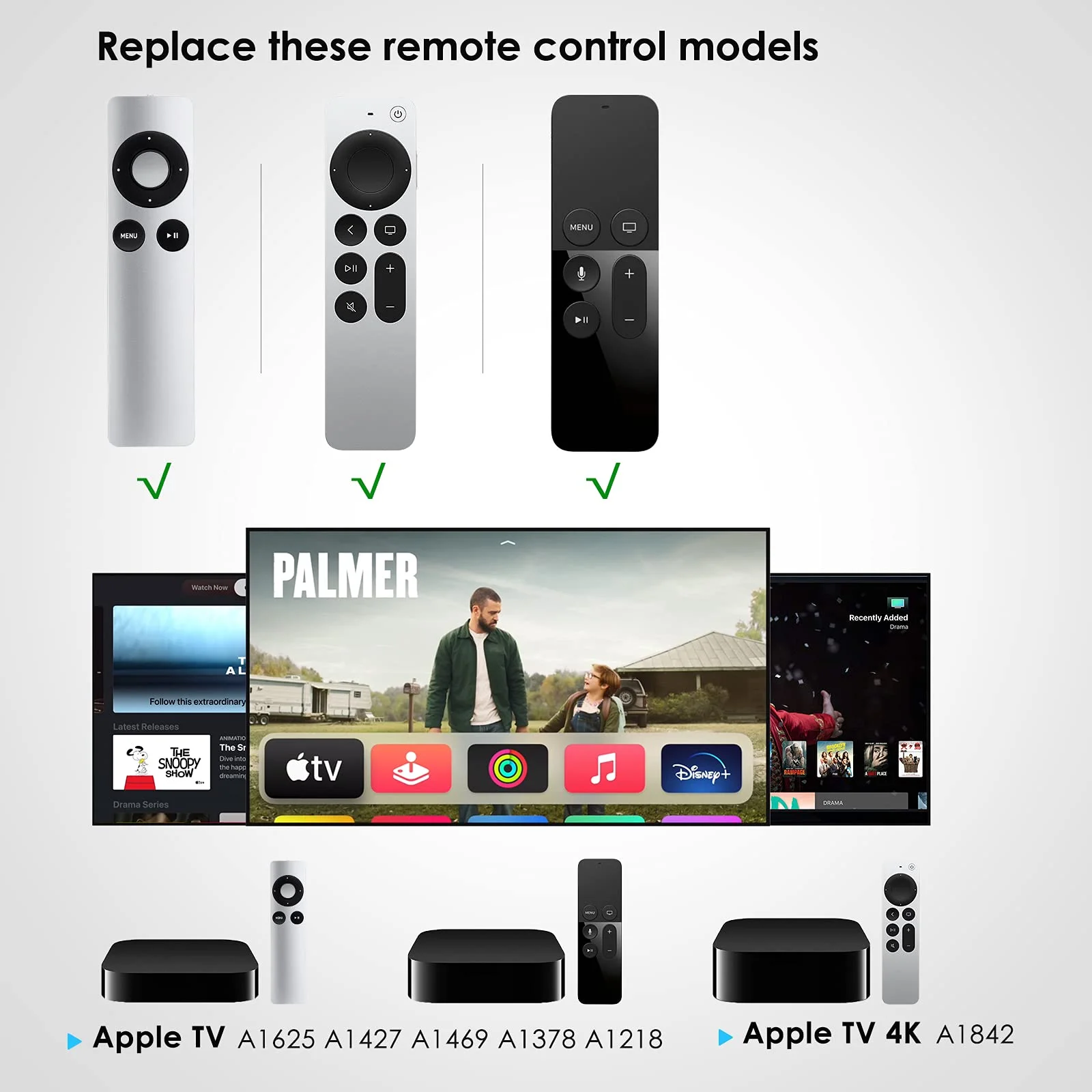 Zamienna pilot kompatybilny z Apple TV z A1156 A1427 A1469 A1378 Apple TV 1 2 3 4-nie oryginalna z tworzywa sztucznego