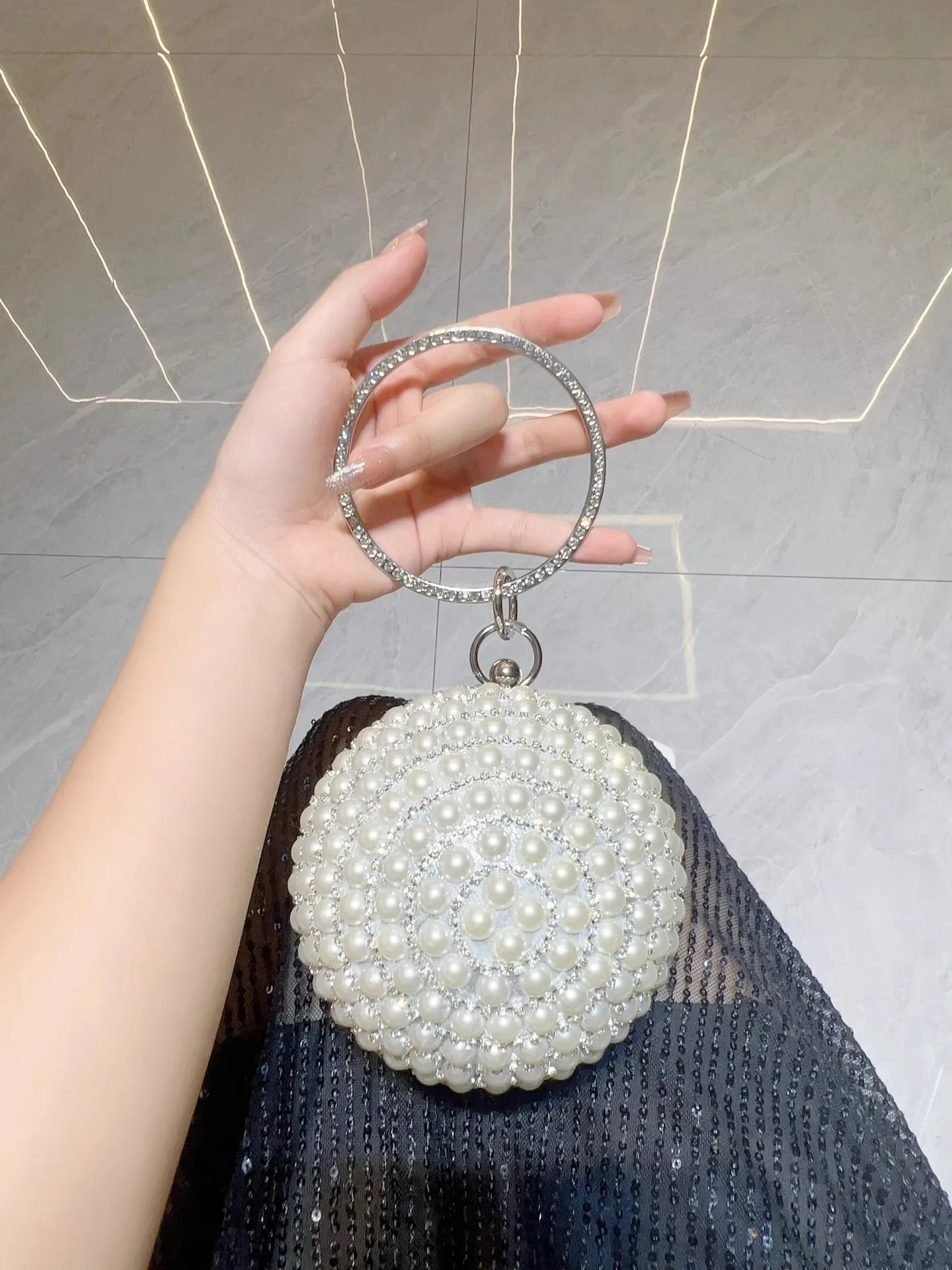 Luxury Beads Beaded Circular Bag Bling Shiny Women Handbag Glitter Shiny Rhinestones Diamond Evening Bag Shoulder Crossbody Bag