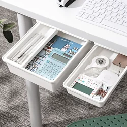 Self-adhesive Under Desk Drawer Hidden Storage Box Plastic Stationery Case Pencil Tray Pen Holder Office School Organizer