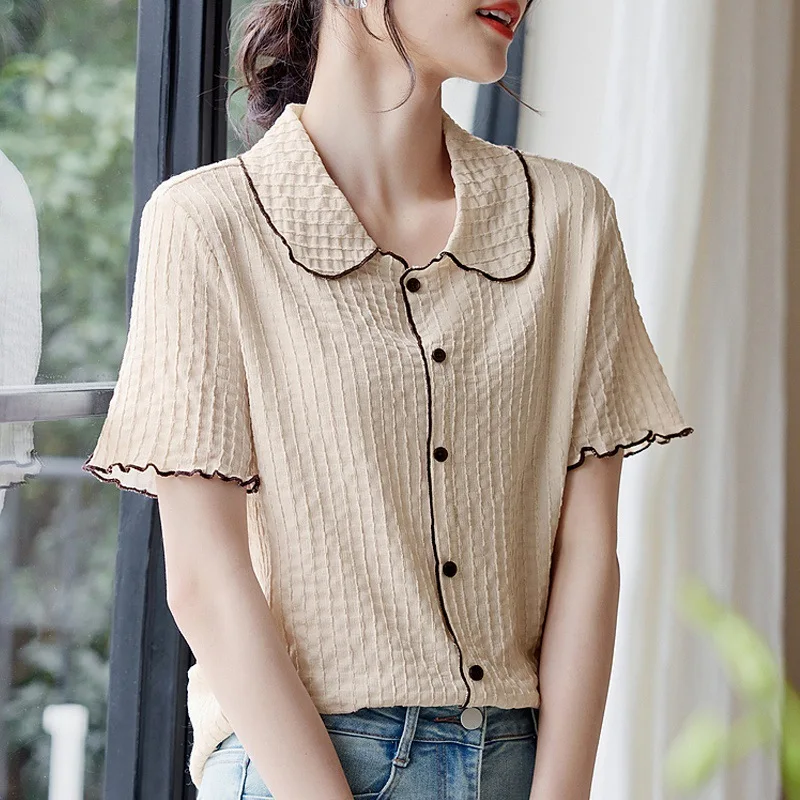 Women Short Sleeve Shirts Summer Clothes 2024 New Chic Korean Popular Style Female Casual Knitted Tops T-shirts High Quality