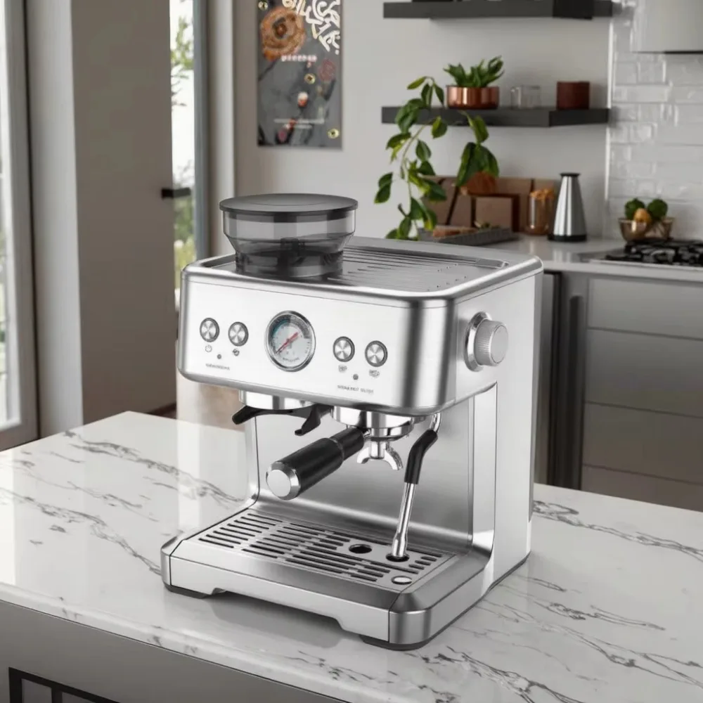 3-in-1 Professional Espresso Machine Coffee Maker Grinder Electric Cafetera for Household Hotels 20 Bars CE Rohs Approval