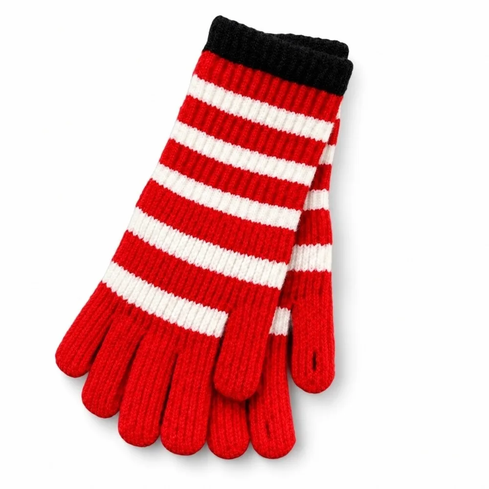 1 Pair Colorful Striped Knitted Gloves Lengthened Touchable Screen Full Fingered Gloves Thickened Warm Winter Women's Gloves