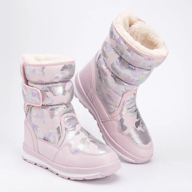 Children's Snow Boots Velcro Parent-child Waterproof and Non-slip Spring Medium Tube Velvet Thickened Children's Winter Shoes
