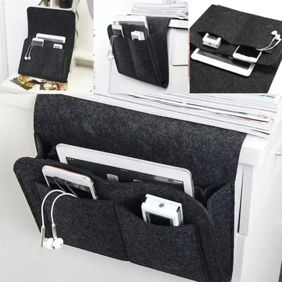 Felt Bedside Storage Bag Organizer Bed Desk Bag Sofa TV Remote Control Hanging Caddy Couch Storage Organizer Bed Holder Pockets