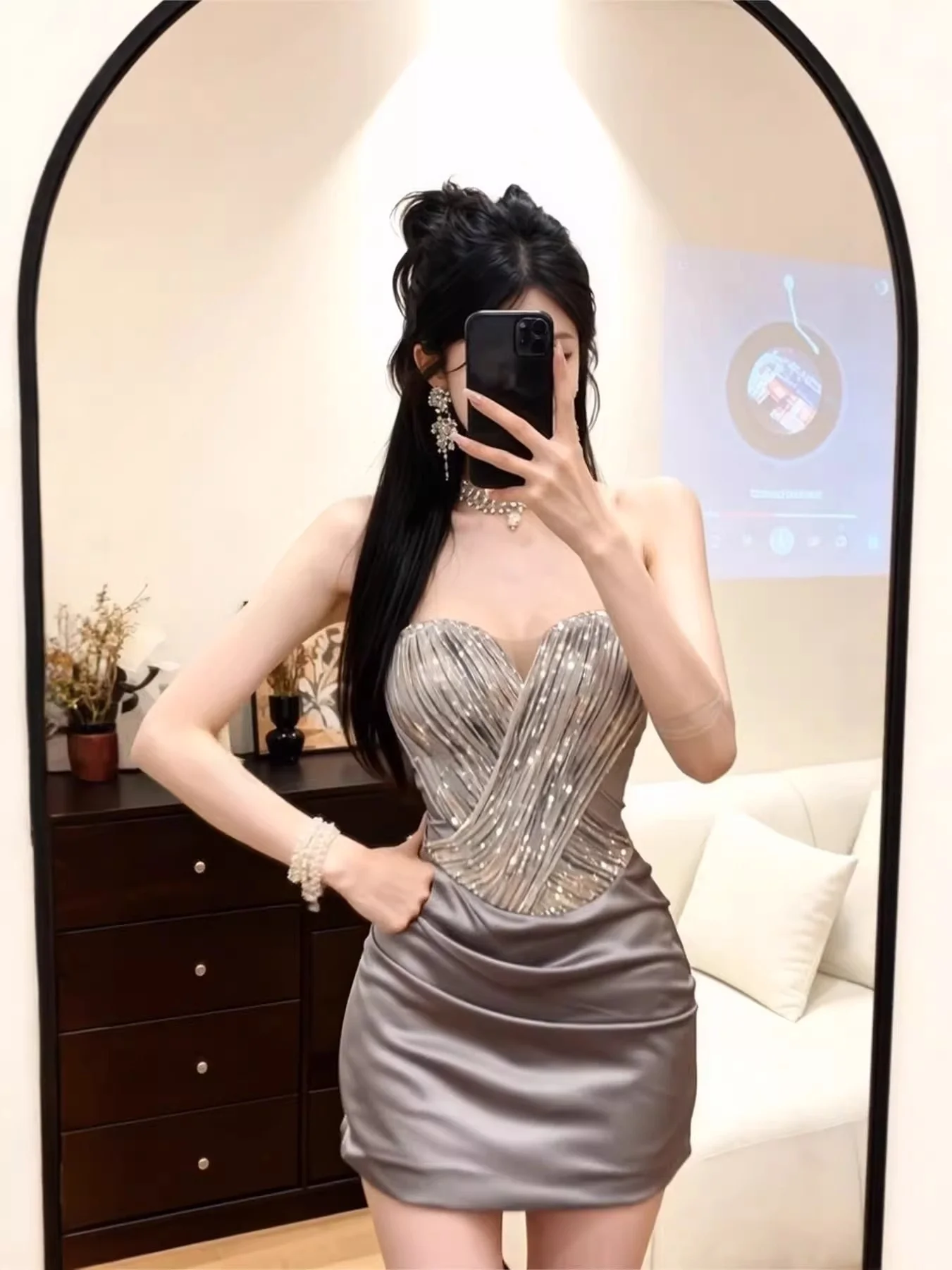 

Sexy Fringed Fibone Strapl Bodycon Dr Women's High Waist Slimming Wraparound Skirt Svel One-oulder Daily Wear