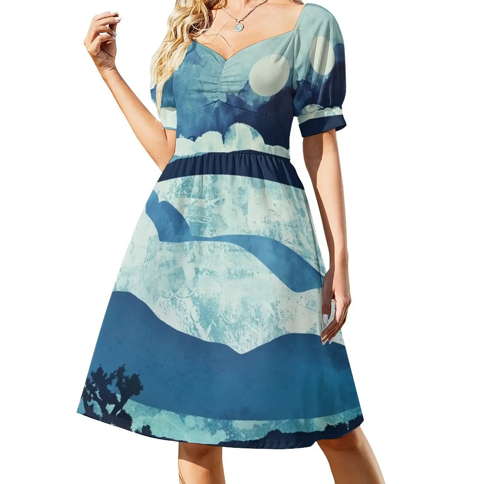 

Blue Desert Short-Sleeved Dress dress evening dress woman ladies dresses for women 2025 summer outfits for women 2025