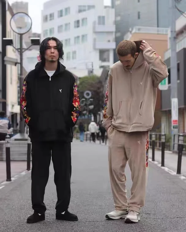 

Мужские вельветовые брюки свободного кроя с ретро-вышивкой, в японском стиле, для молодежи, осенняя коллекция