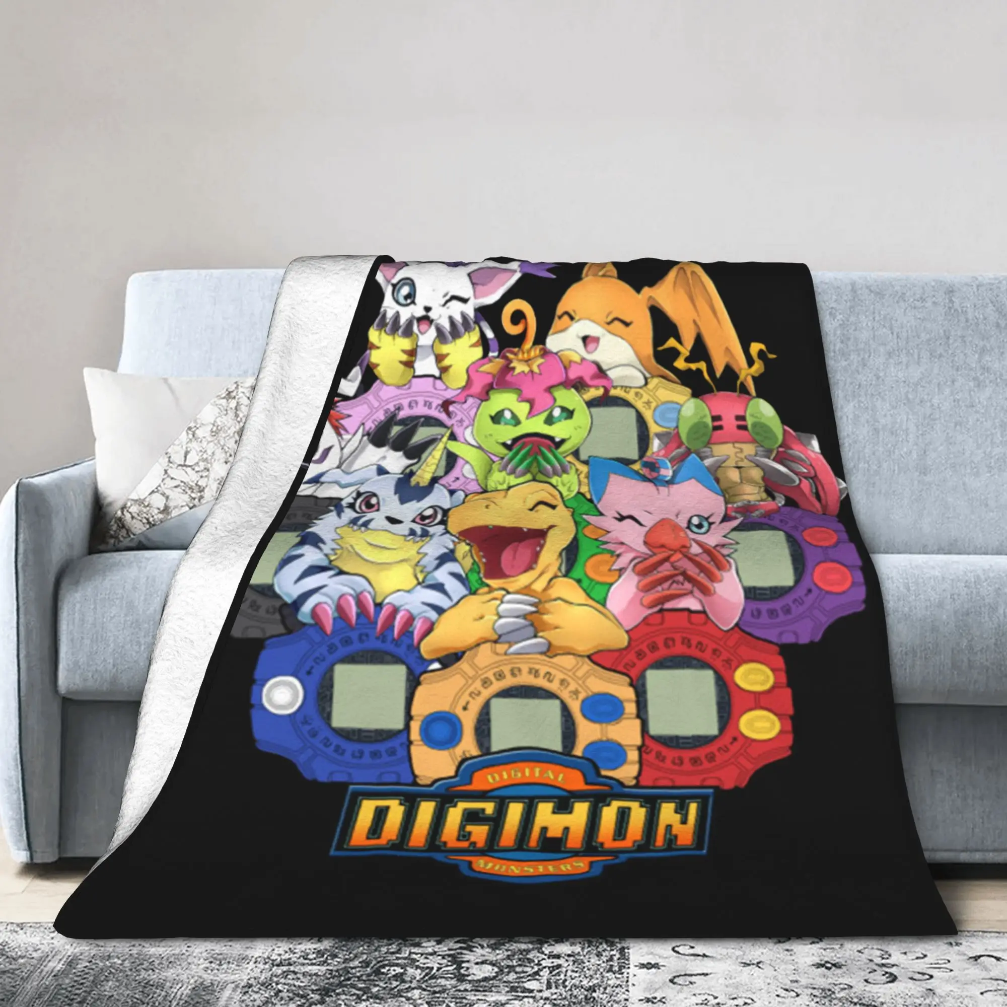 Adventure Team Flannel Blankets Digimon Nostalgic Anime Creative Throw Blanket for Home 200x150cm Bedspread,