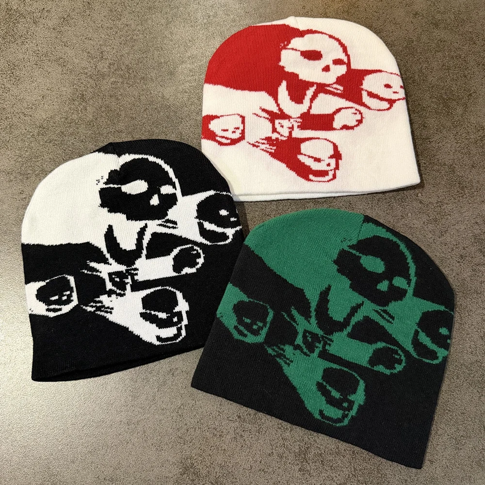 Halloween American Style Skeleton Beanie Graphic Print Winter Casual Cap Stretchable Skullcap Unisex