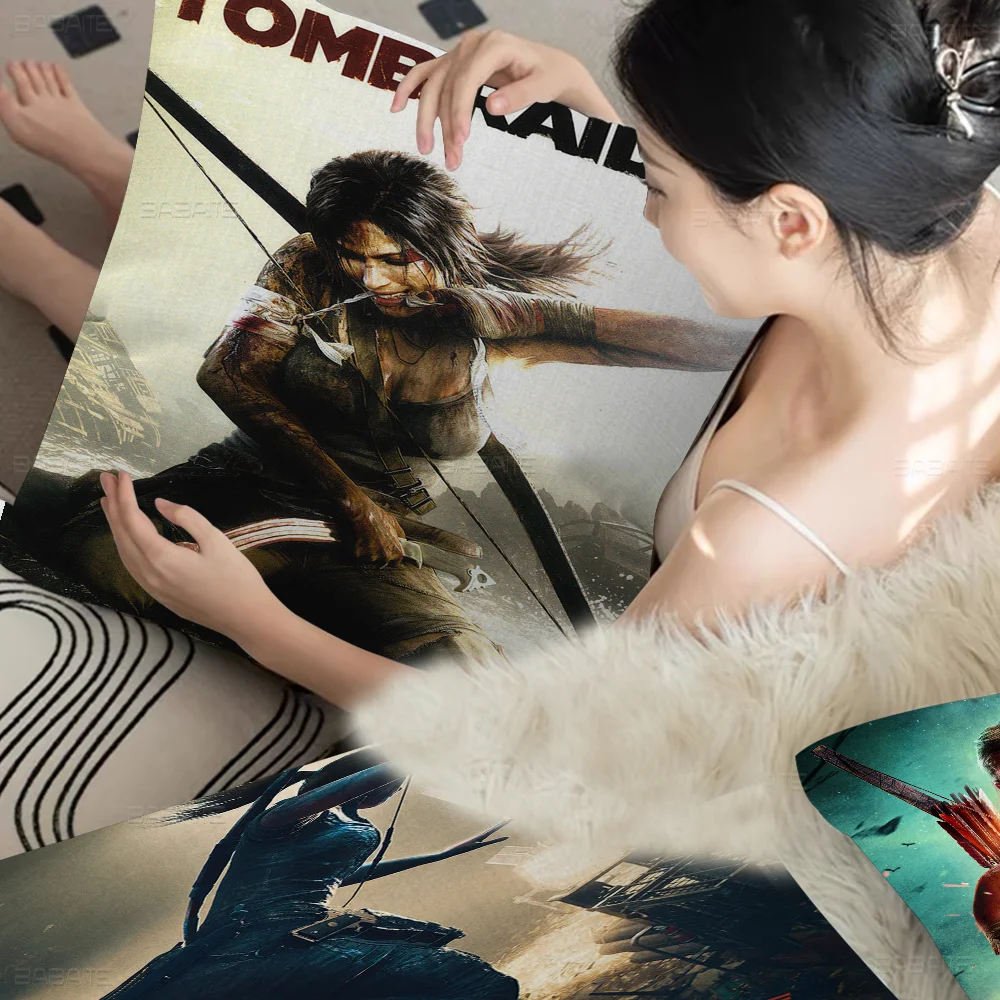 Adventure Game T-Tomb R-Raider Cushion Cover Car Throw Pillow Case For Sofa Car Christmas Gift 40x40cm 45x45cm