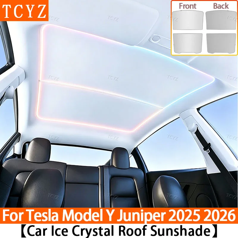 

Солнцезащитный козырек для стеклянной крыши Tesla Model Y Juniper 2025-2026 Ice Crystal - Простая ручная установка с помощью клипс, защита от солнца для люка на крыше