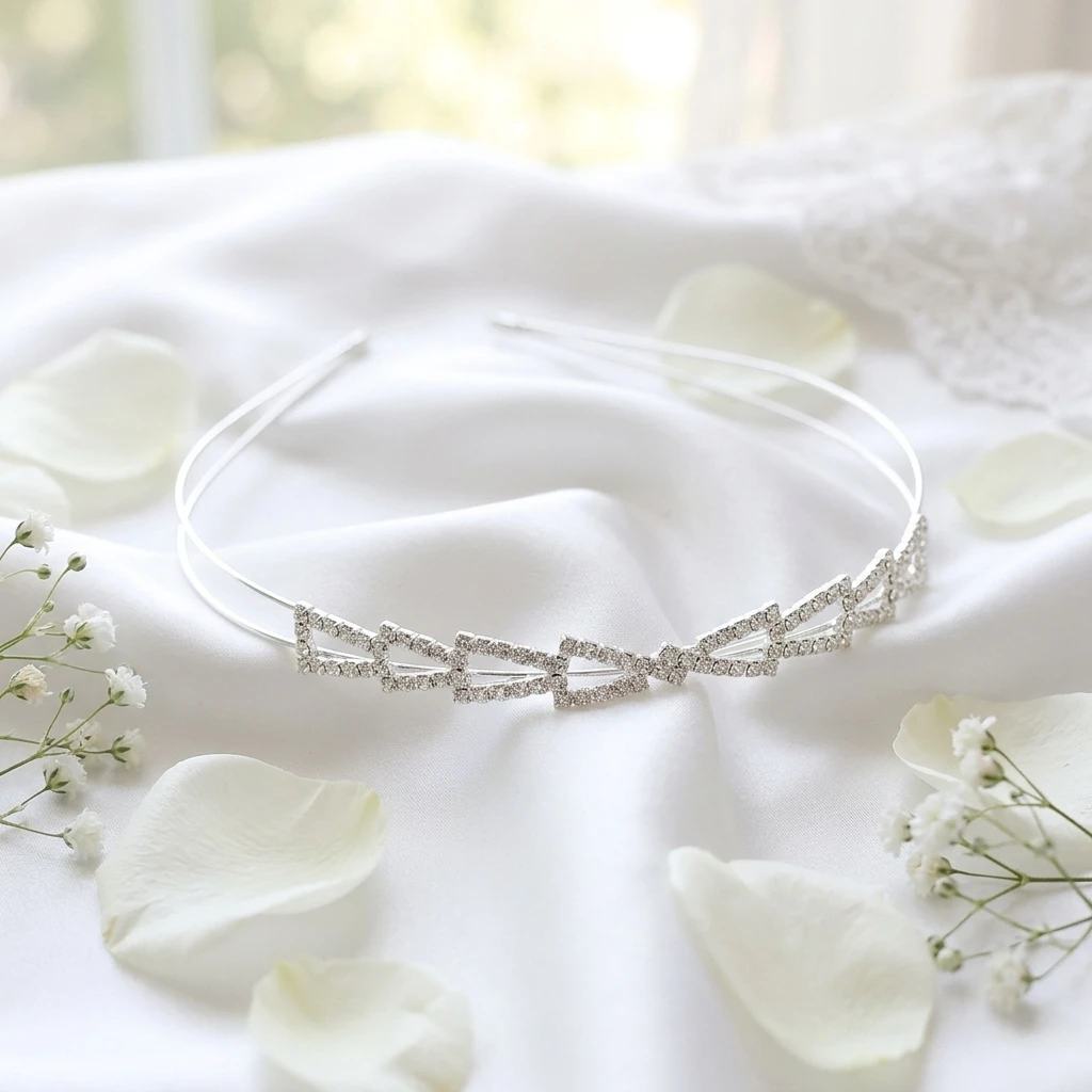 

Bridal Hair Accessories Pearl Rhinestone Double Layer Headband White Wedding Decor