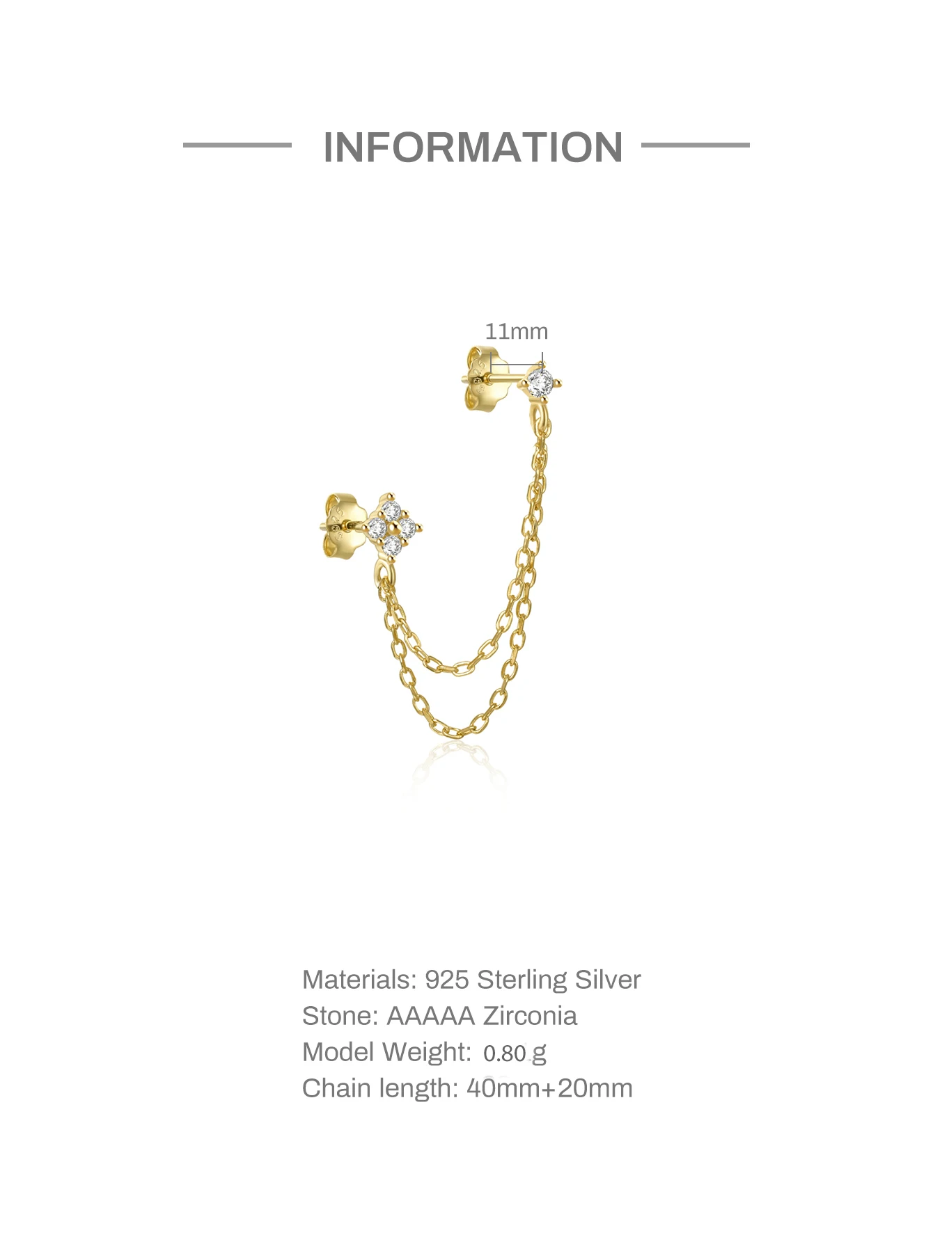 ROXI 1 Stück S925 Silber Verbundene Kette CZ Tragus Stud Doppelketten-Knorpelpiercing Einfacher Eleganter Ohrring für Tägliche Anlässe – Detail 1