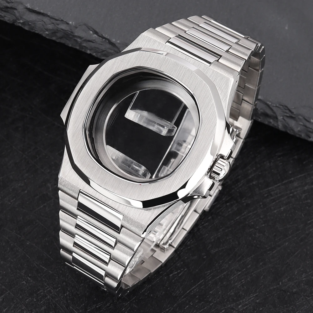 Image of Silberfarbenes/Roségoldenes 40mm Uhrengehäuse für Seiko NH35 NH36 NH34 NH38 7S 4R Uhrwerk mit Saphirglas 29,8mm-30,5mm Zifferblatt Mod Nautilus