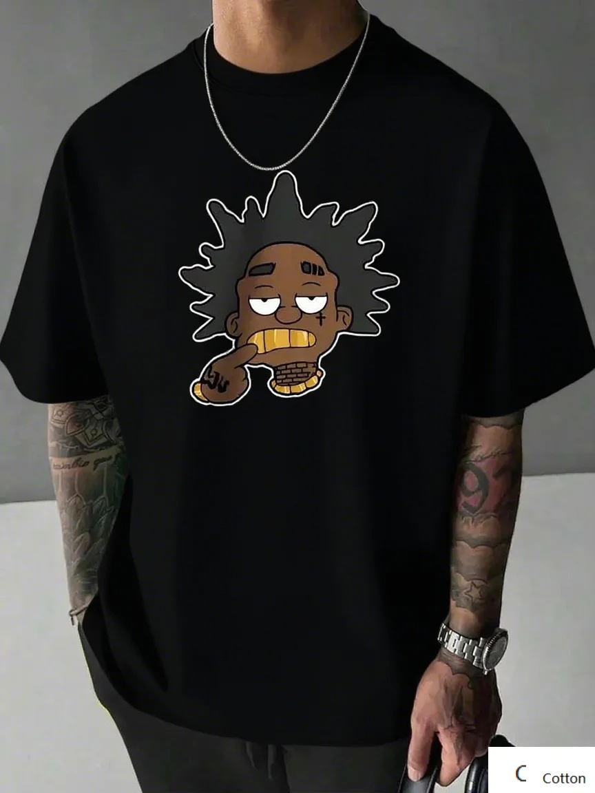 

Мужская хлопковая футболка с острым мультяшным принтом головы, уличная одежда, вдохновленный дизайн, уличная одежда, классическая футболка с принтом, Новое поступление, S-4XL