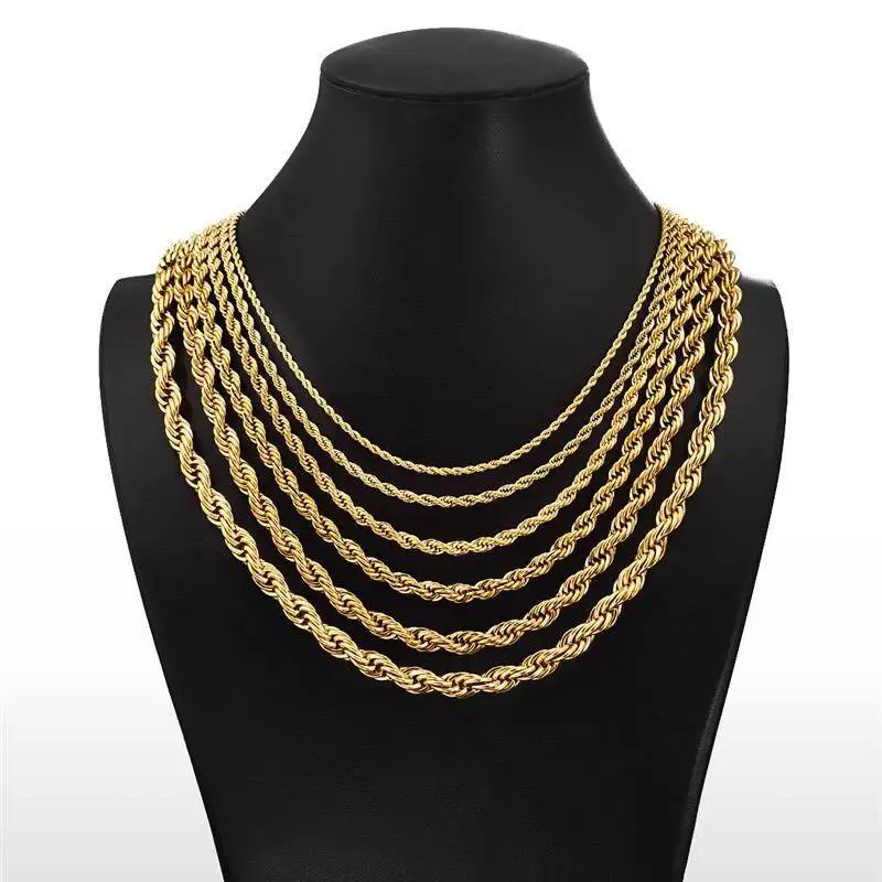 1pcs Noble 40-75cm 18K Gold Rope Chain Necklace For Women Man Fashion Wedding Charm Gift Jewelry 16-30inch