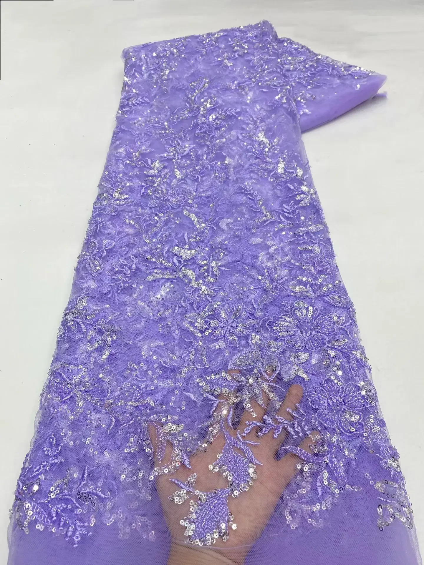 Luxury African Sequins Tulle Lace Fabric High Quality French Nigerian Handmade Beads Lace Fabric For Wedding Dress Sew PXX26142