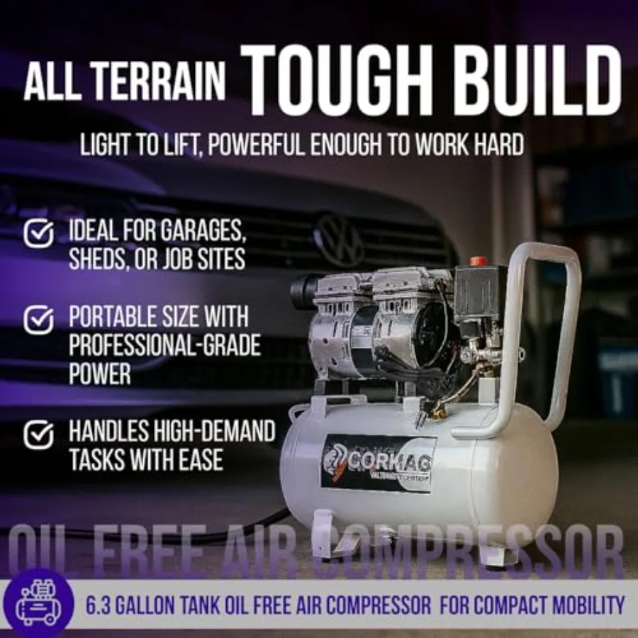 ضاغط هواء كهربائي 120 فولت منفاخ لإطارات السيارة مع خزان لتفصيل إصلاح السيارات رذاذ اللوحة الخشبية تسمير 6.3 جالون O #6