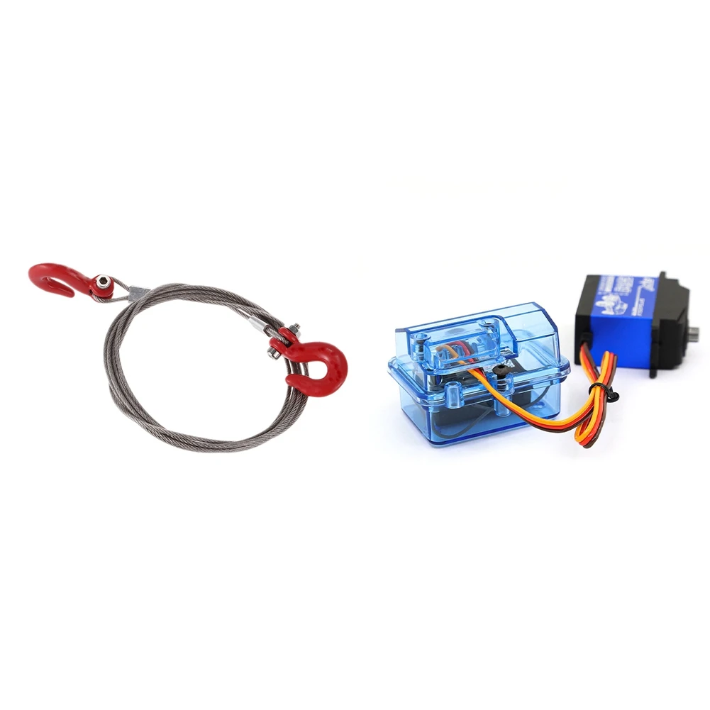 ABUM-2 قطعة RC جزء السيارة: 1 قطعة حبل سحب فولاذي زاحف السيارة مع خطافات و1 قطعة صندوق استقبال مقاوم للماء من البلاستيك الأزرق