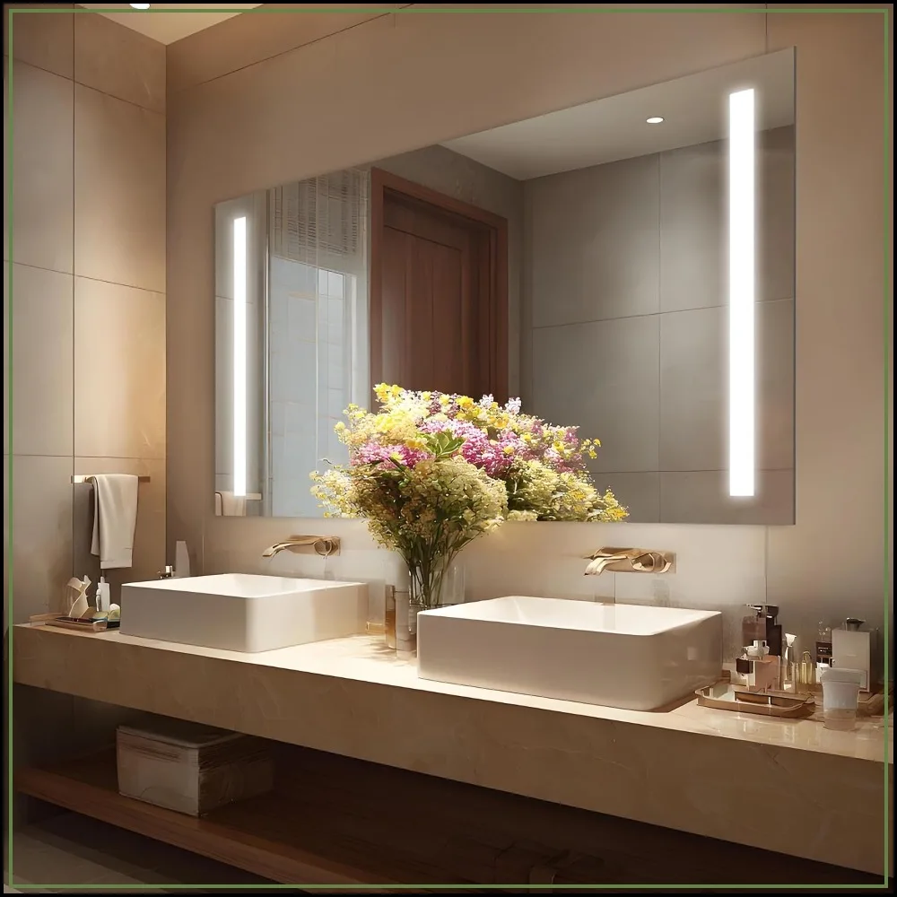 60x36 LED Bathroom Mirror Front Lit, Frameless, Dimmable 3 Colors, Tempered Glass