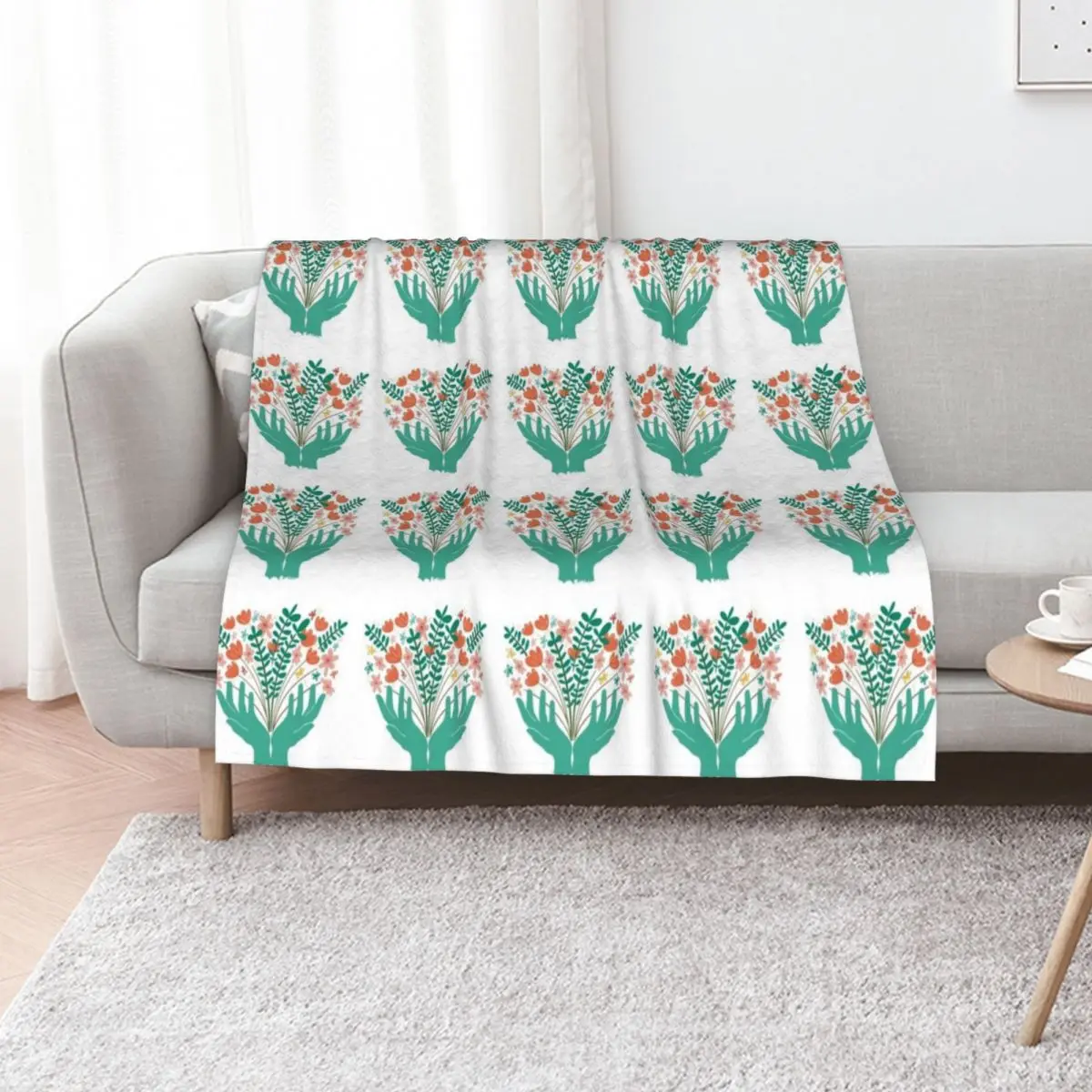 Teal Flower Power In Your Hands Throw Blanket Plaid Bed Fashionable christmas gifts Extra Large Throw Thin Sofa Blankets