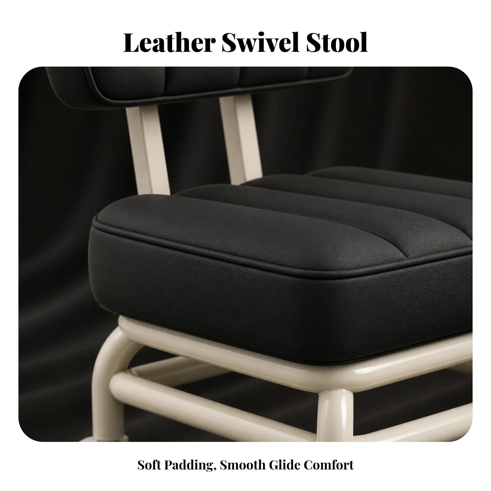 Upholstered Stool Comfortable Channeled Upholstered Stool with Padded Back Metal Frame Rolling Chair with Casters Easy to Clean
