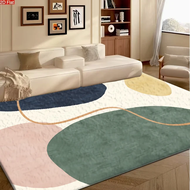 Pastel Abstract Circle and Line Art Carpet Flooring for Living Room Bedroom Modern Scandinavian Style Non Slip Soft Floor Mat
