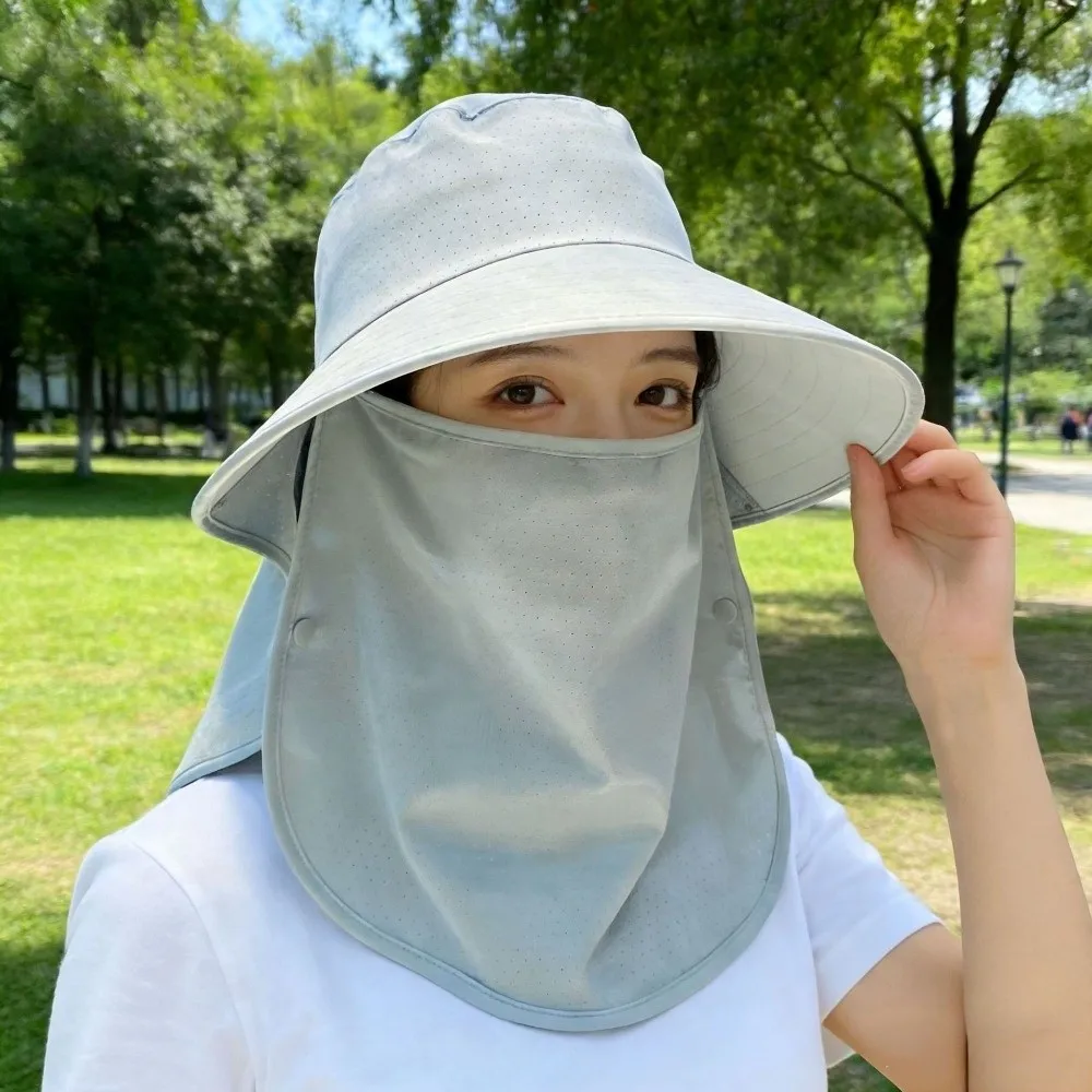 

Fisherman Hat Wide-Brimmed Shawl Mask Hat Adjustable Solid Color Sunshade Sun Hat Face Cover Soft Neck Protection Cap Outdoor