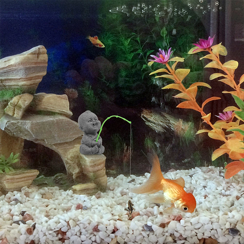 

2pcs Fishing Figurines Sandstone Chinese Style Mini Fisherman Statue For Aquarium Fairy Garden Decor Micro Landscape
