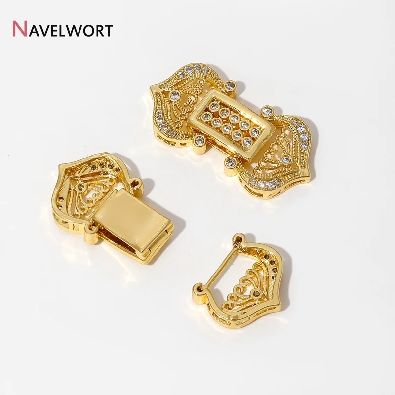18K Gold Plated Brass With Zircon Hollow Out Pearl Clasps Connector,Creative Fastener Lock Closure Clasps For Jewelry Making