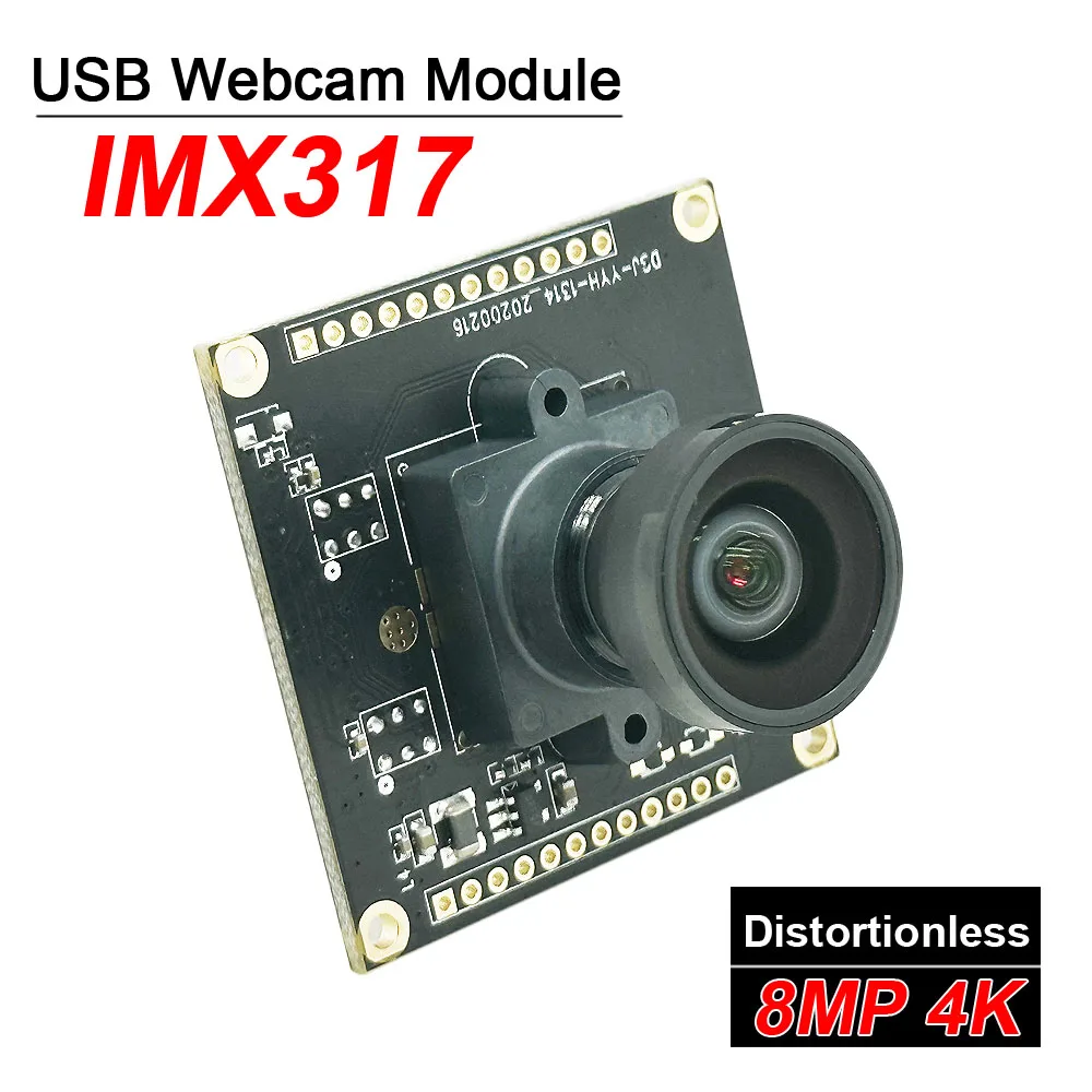 4K Wide Angle USB Camera Module CMOS 8MP IMX317 Sensor 3840*2160 High Resolution Distortionless USB Plug And Play For Windows