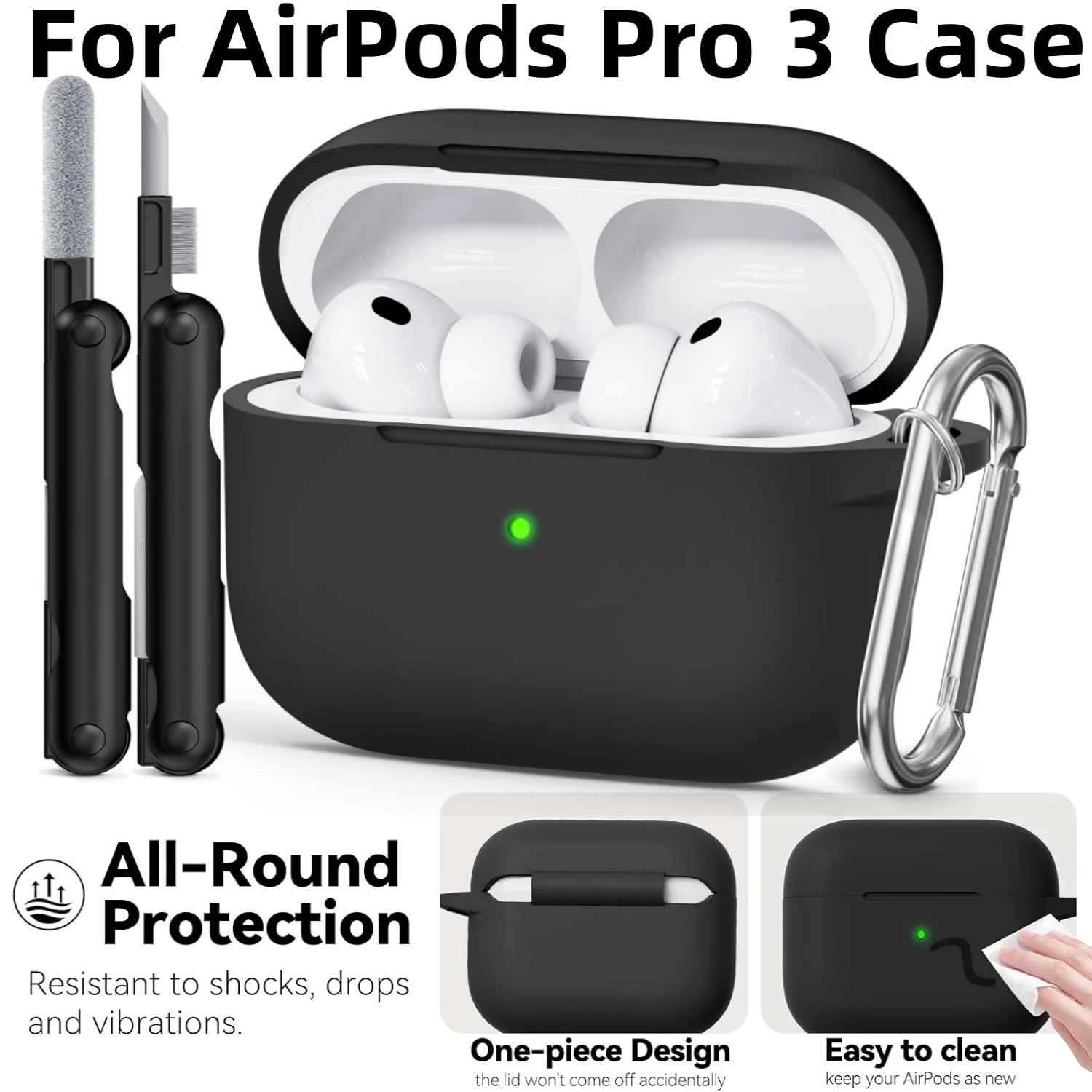 for AirPods Pro 3 Case with Cleaning Kit Soft Silicone Protective Cover for Apple AirPods Pro 3rd Generation Cases with Keychain