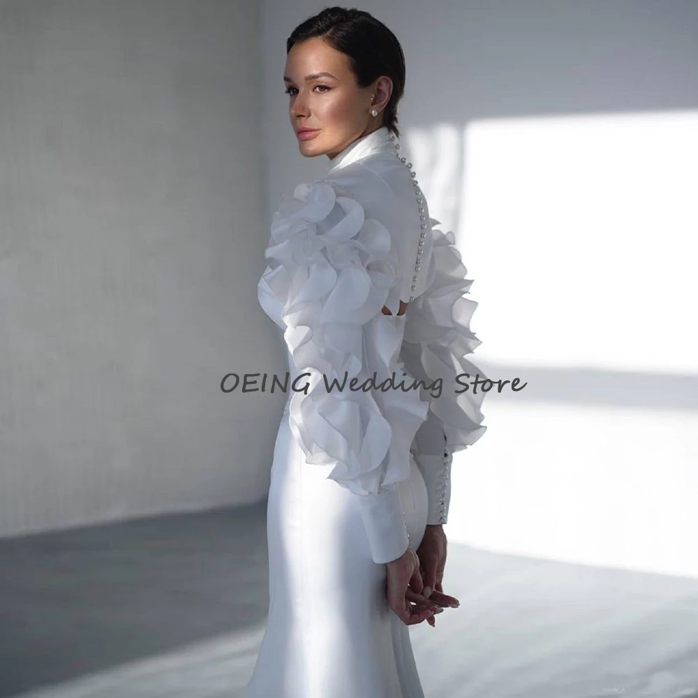 2022 Modern Wedding Dress with Jacket Long Sleeves Ruffles Mermaid Wedding Gown Sweetheart Pearls Zipper Up Trumpet Bridal Dress