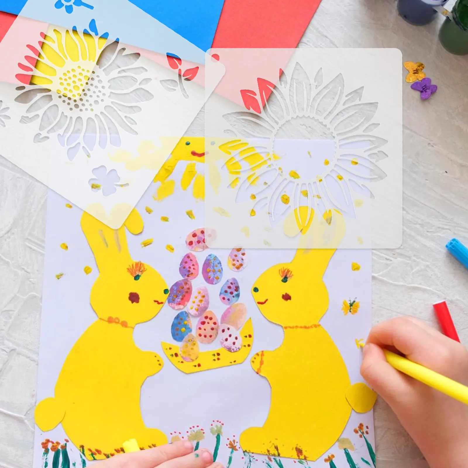 1Set Sunflower Stencils for Painting Floral Reusable Plastic Stencils Smooth Surface Ideal for DIY Journal Notebook Crafts