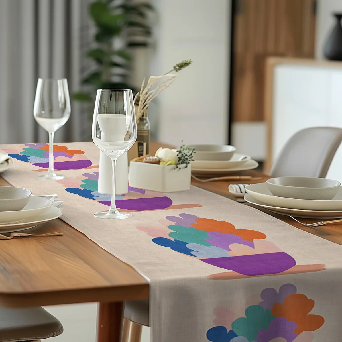 decor table runner Abstract Flower Bouquet Modern Style Tablecloth for family dinner wedding parties,dresser scarf table decorat