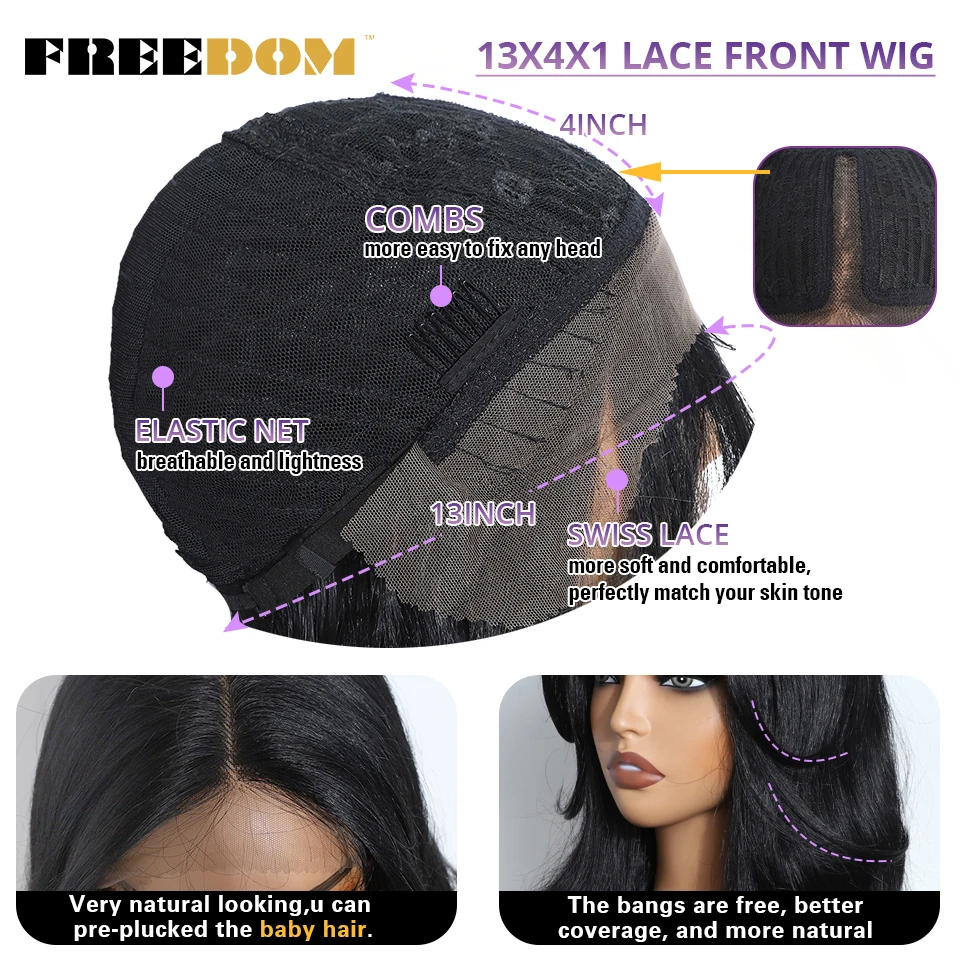 FREEDOM Synthetic Lace Front Wigs For Black Women 26 inch Natural Wavy T Part Lace Wig Ombre Brown Blonde White Cosplay Wigs